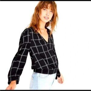 Madewell Black Windowpane V-Neck Blouse